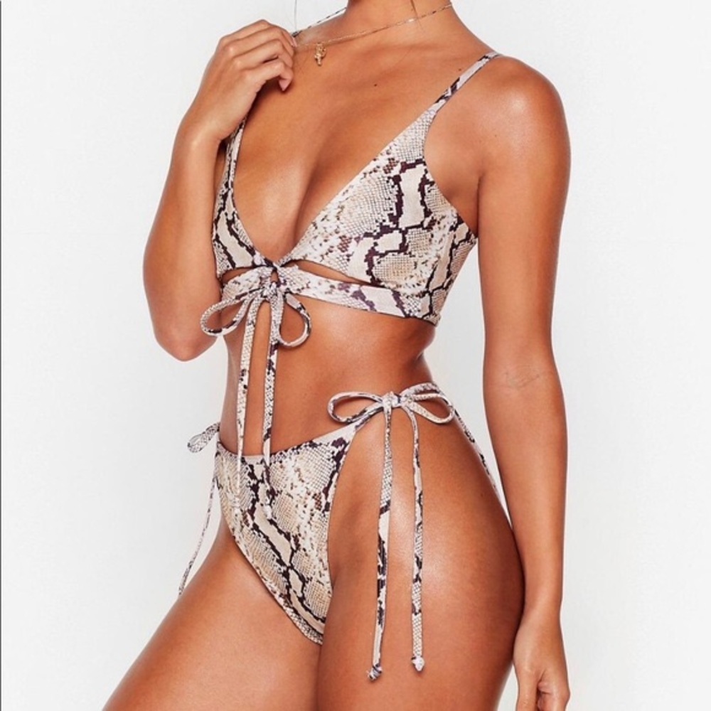 Nasty Gal Snake Tie Cut Out Triangle Bikini Set